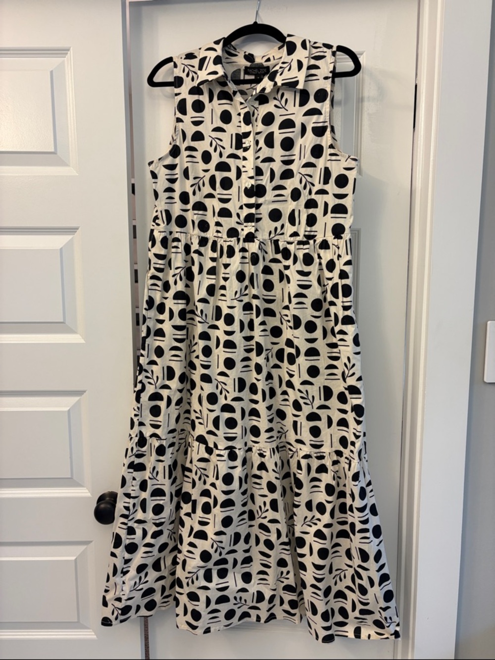 Rachel Zoe Black and Cream Sleeveless Maxi Shirt Dress